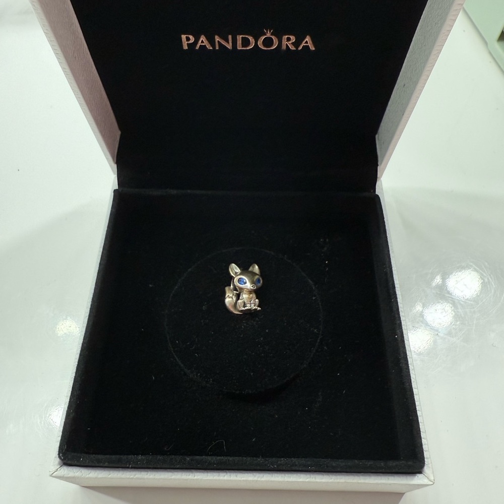 Pandora Silver Fox Charm with Blue Eyes
